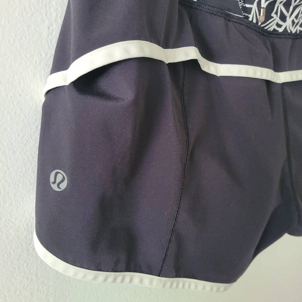 Lululemon Rare Run‎ Speed Short *4-way Stretch Lined Size 8 Black / Angel Wing